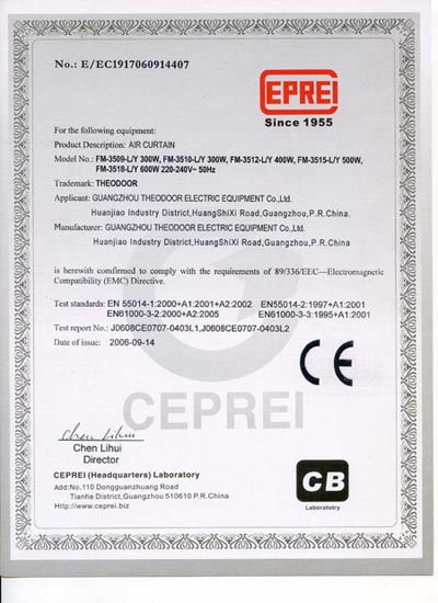 Air Curtain CE certification